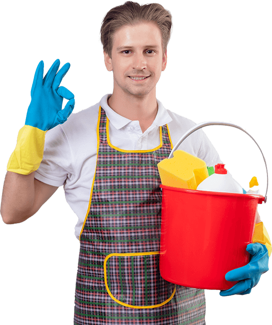 Cleaner preparing supplies